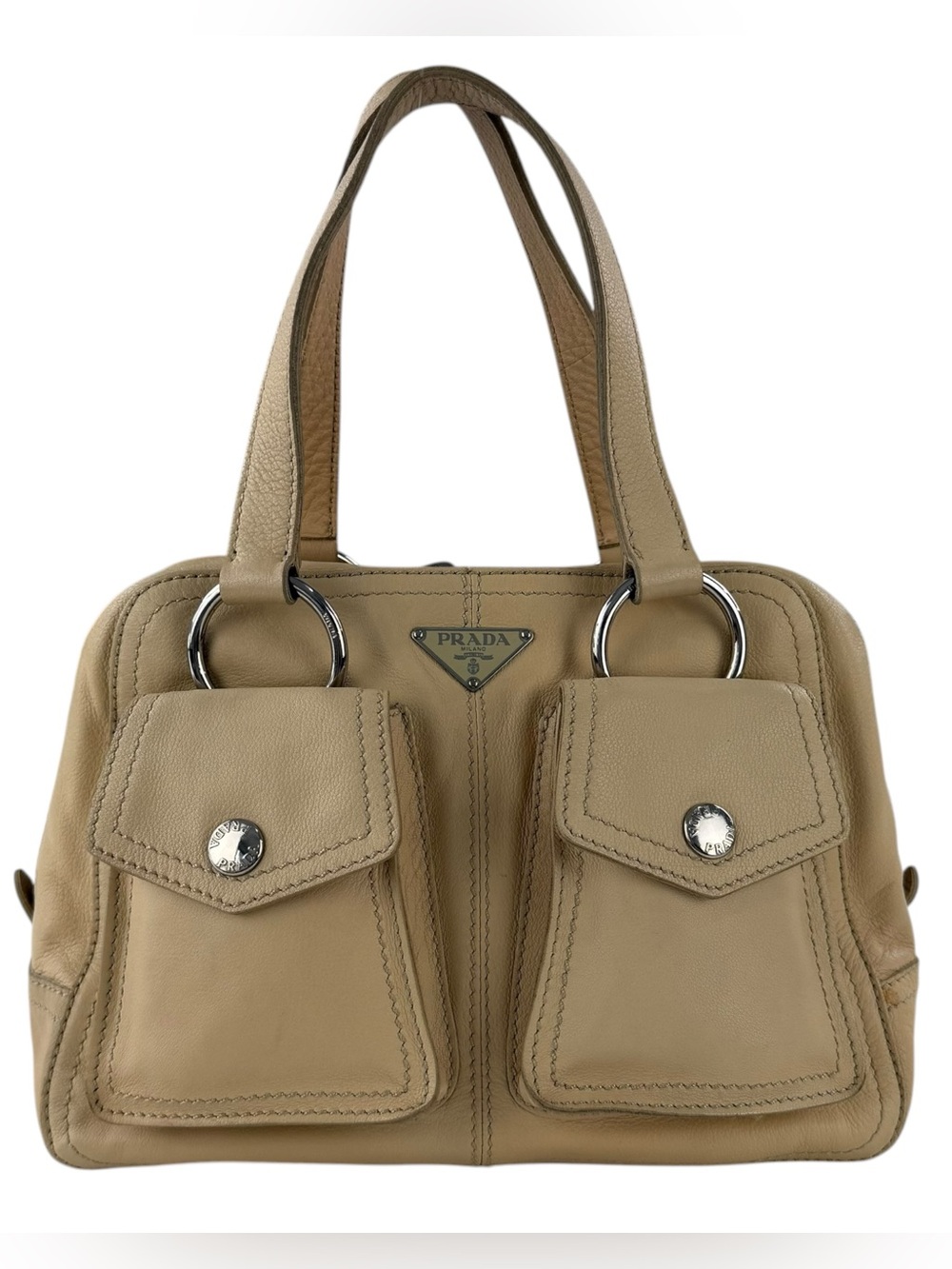 Prada Leather Double Pocket Shoulder Bag